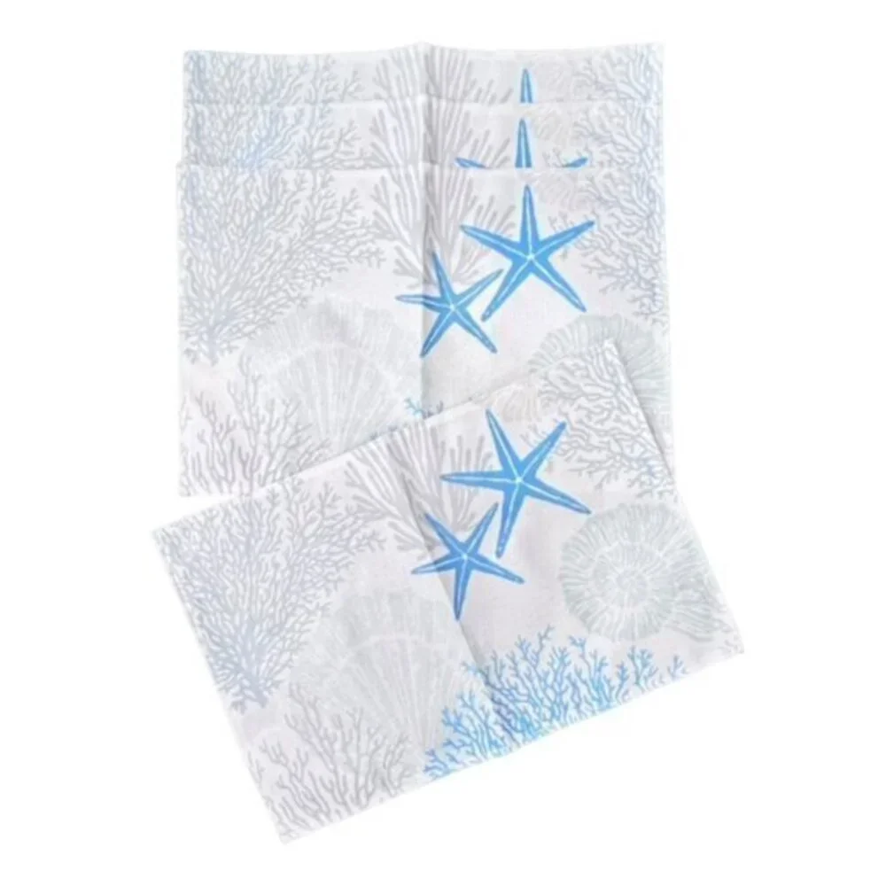 Ocean‎ Coastal Table Placemats Set Of 4 Blue Grey Starfish Coral Beach NEW